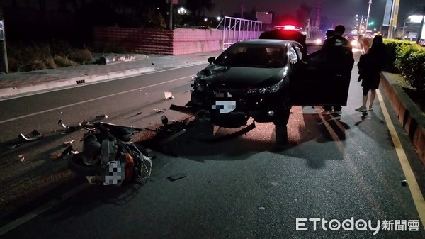 ▲機車騎士逆向行駛內側道　與自小客車擦撞身亡▼             。（圖／記者陳崑福翻攝）