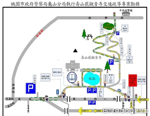 ▲「壽山巖觀音寺」春節參香信眾多，龜山警分局實施交通疏導措施。（圖／龜山警分局提供）