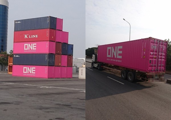 ▲▼療癒系貨櫃輪開進高雄港　網發燒蓋樓：是粉紅豹貨輪嗎？（圖／翻攝自聯結車運輸業照片影片資訊分享團）