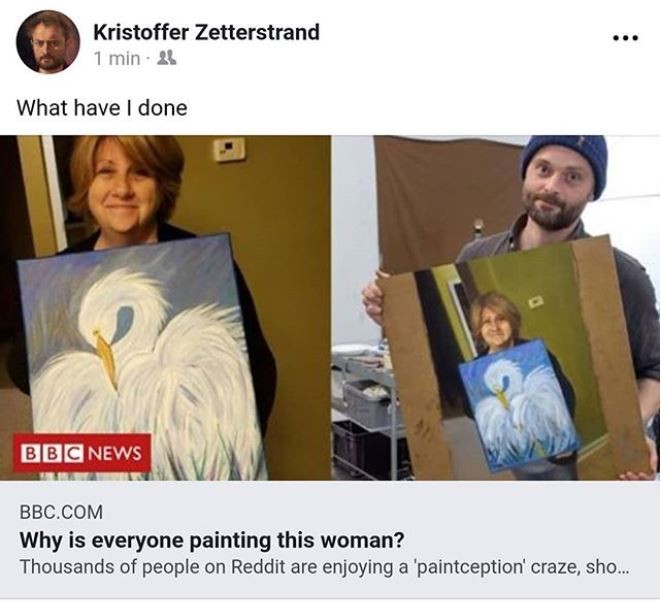 ▲瑞典藝術家澤特斯塔德（Kristoffer Zetterstrand）掀起「畫作接龍」風潮。（圖／翻攝自instagram zetterstrand）