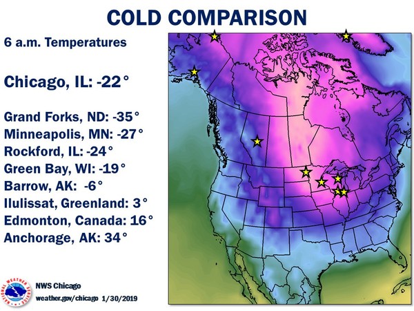 ▲▼美國當地時間30日清晨的各地最低氣溫。（圖／Twitter／NWS Chicago）