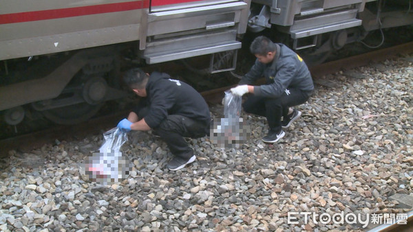 ▲男子遭列車輾壓後，手腳四肢分離，列車也停駛狀態             。（圖／記者黃孟珍翻攝）