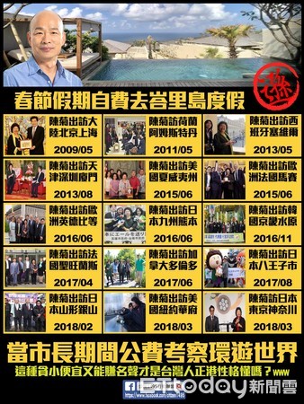 ▲《公民1495行動聯盟》在臉書貼出一張圖，打臉花媽出國             。（圖／翻攝聯盟臉書）