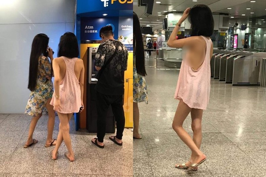 ▲▼新加坡淡粉色背心睡衣女照片瘋傳。（圖／翻攝HWZ論壇）