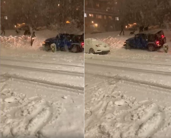 ▲▼ 西雅圖一名女駕駛開車衝向砸雪球的人群。（圖／翻社臉書／Joey Wieser）