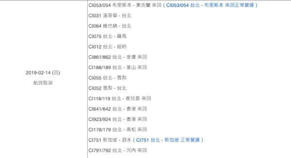 華航機師罷工，14日取消航班情況。（圖／翻攝自華航官網）