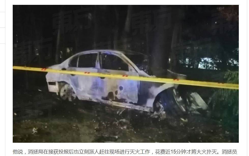 ▲▼ 寶馬撞樹起火，華裔司機慘被燒成焦屍。（圖／翻攝自東方日報）
