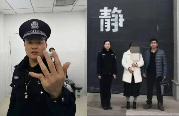 騎單車闖機車道被阻　暴力女氣到折彎警察手指45度。（圖／翻攝自大陸《北京青年報》）