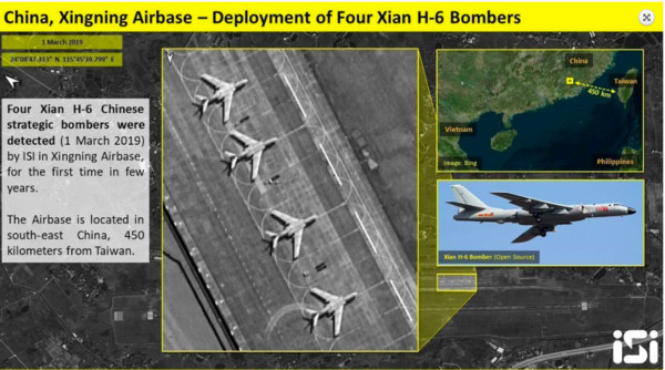 ▲共軍轟6轟炸機前推部署至廣東，距離台灣僅450公里。（圖／擷自SIS推特） 