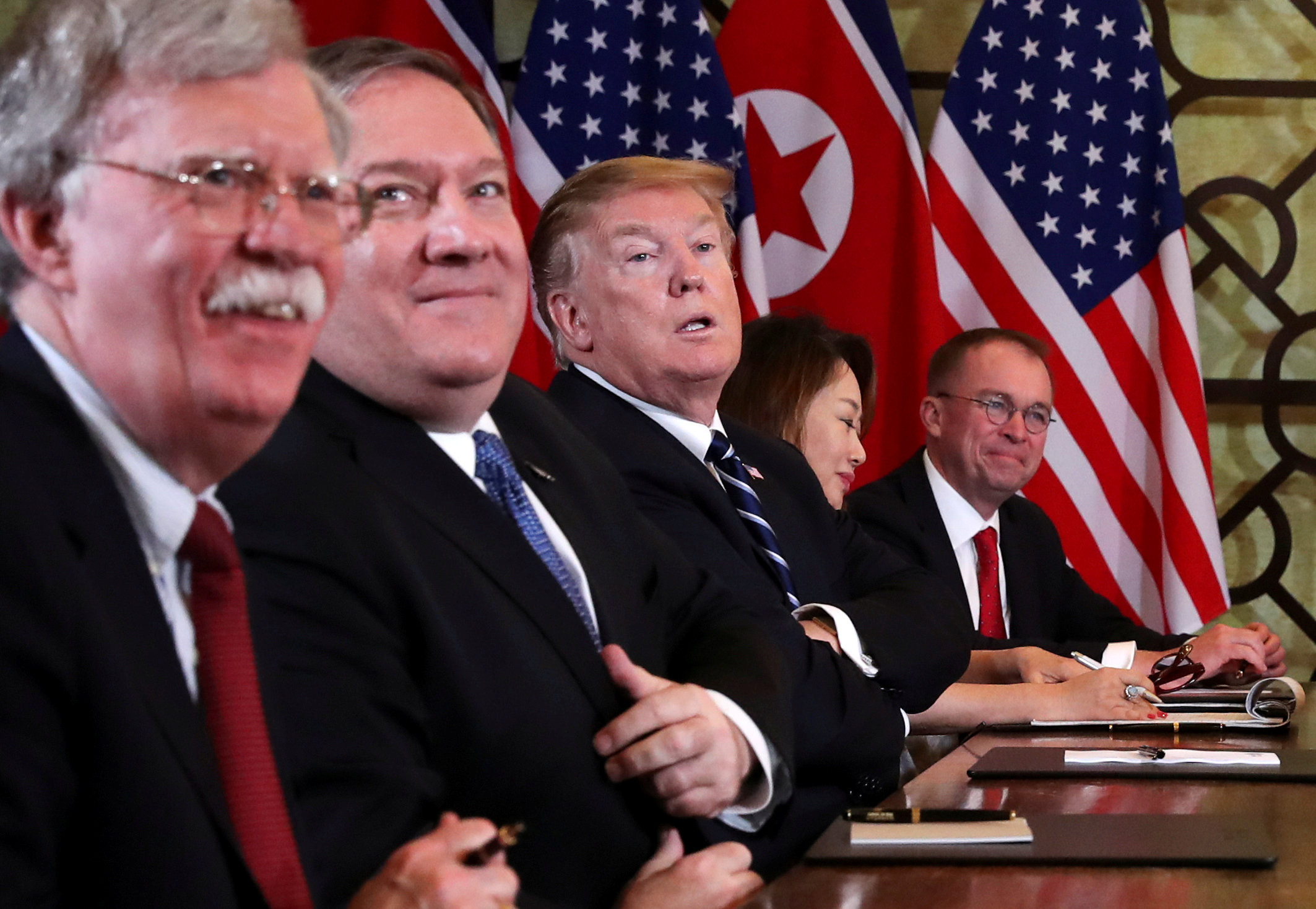 ▲美國國家安全顧問波頓（John Bolton）（左一）也參與總統川普（Donald Trump）和北韓領導人金正恩會談。（圖／路透社）