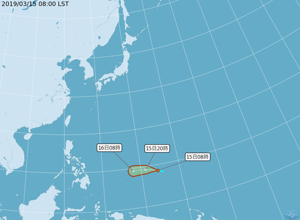 ▲▼關島南方的熱帶性低氣壓。（圖／中央氣象局）