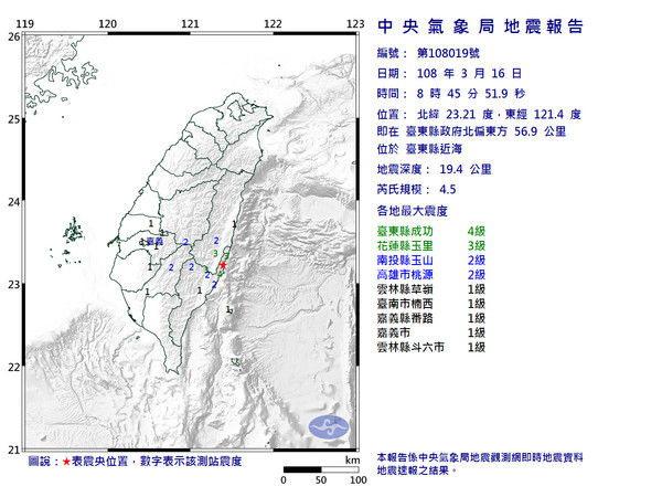 ▲▼台東地震。（圖／翻攝氣象局）