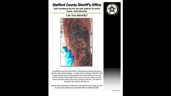 ▲▼斯塔福德警方公布死者身上的刺青確認身分。（圖／Stafford County Sheriff`s Office）