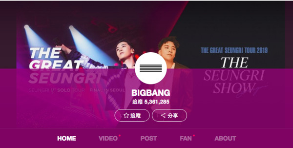 ▲▼BIGBANG官方帳號上，勝利仍是封面照。（圖／翻攝自VLIVE）