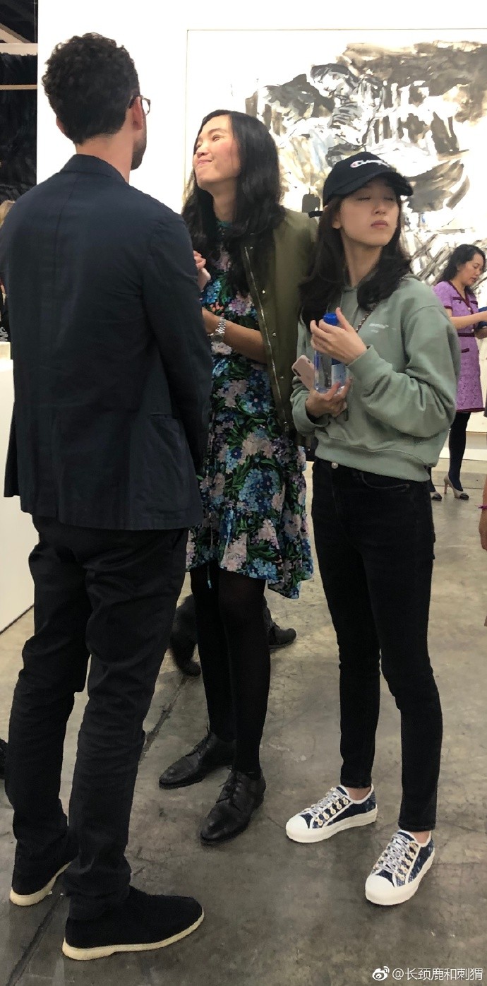▲▼微博網友在香港會議展覽中心「Art Basel」藝術展巧遇奶茶妹。（圖／翻攝自微博／長頸鹿和刺猬）