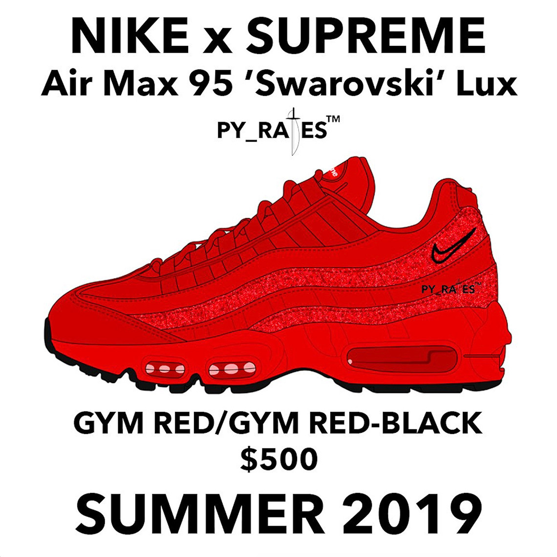 ▲Supreme x Nike Air Max 95 x Swarovski。（圖／翻攝自Twitter@pyleaks、Sneakernews）