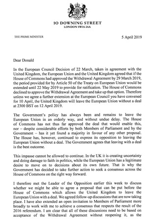 ▲▼ 英國首相梅伊（Theresa May）5日致函歐洲理事會主席圖斯克（Donald Tusk），要求把脫歐期限延後自本月12日至6月30日。（圖／路透）