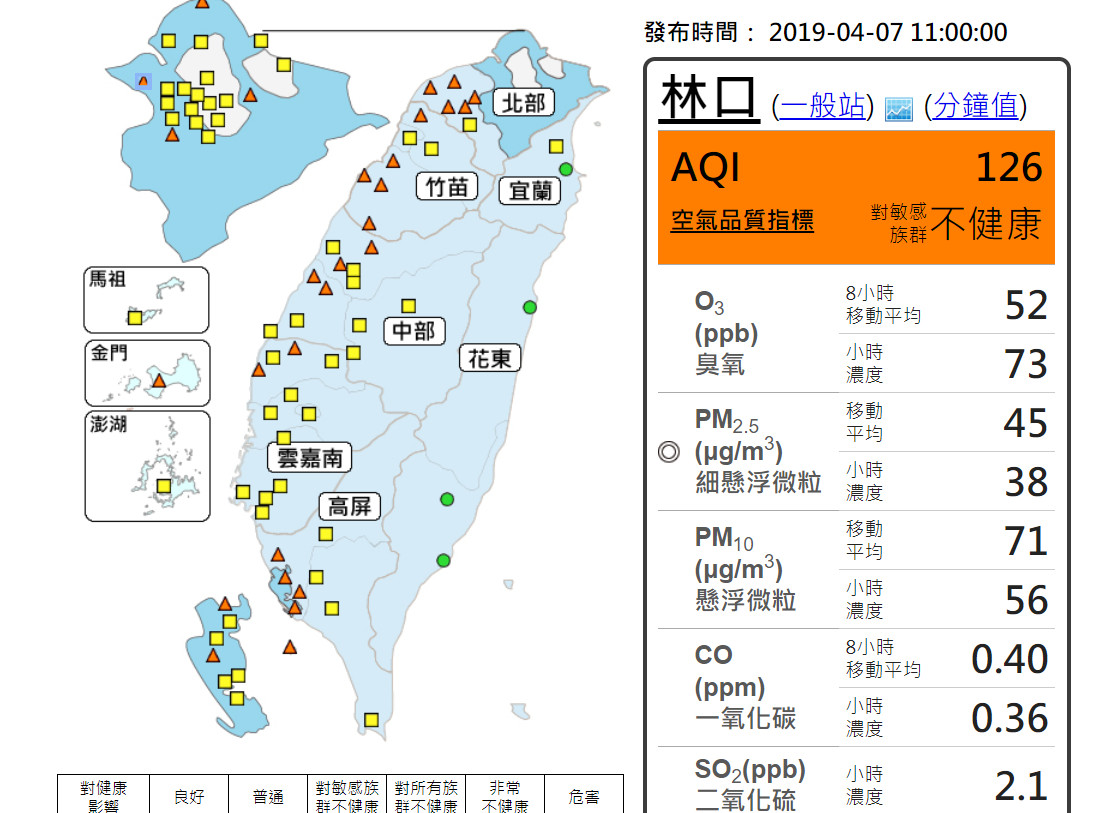 ▲▼空氣品質糟，西半部一片橘色警示。（圖／環保局）