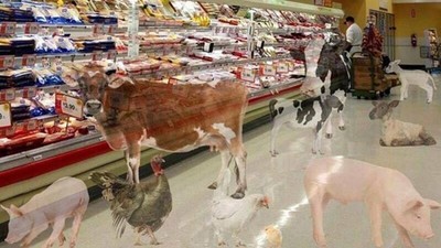 素食者PO「肉類賣場都是屍體」　網友狂改圖霸凌：加油站有恐龍冤魂