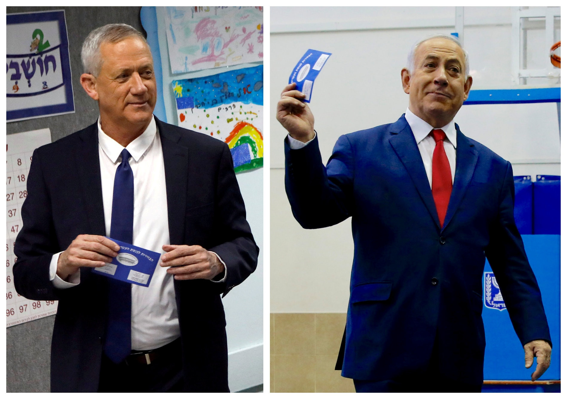 ▲以色列前參謀總長甘茨（Benny Gantz）（左）與現任總理納坦尼雅胡（Benjamin Netanyahu）。（圖／路透社）