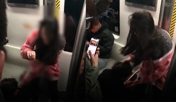 地鐵車廂推擠...年輕妹死命狂揍老婦人　目擊者：她被罵就打人。（圖／翻攝自大陸《浙視頻》）