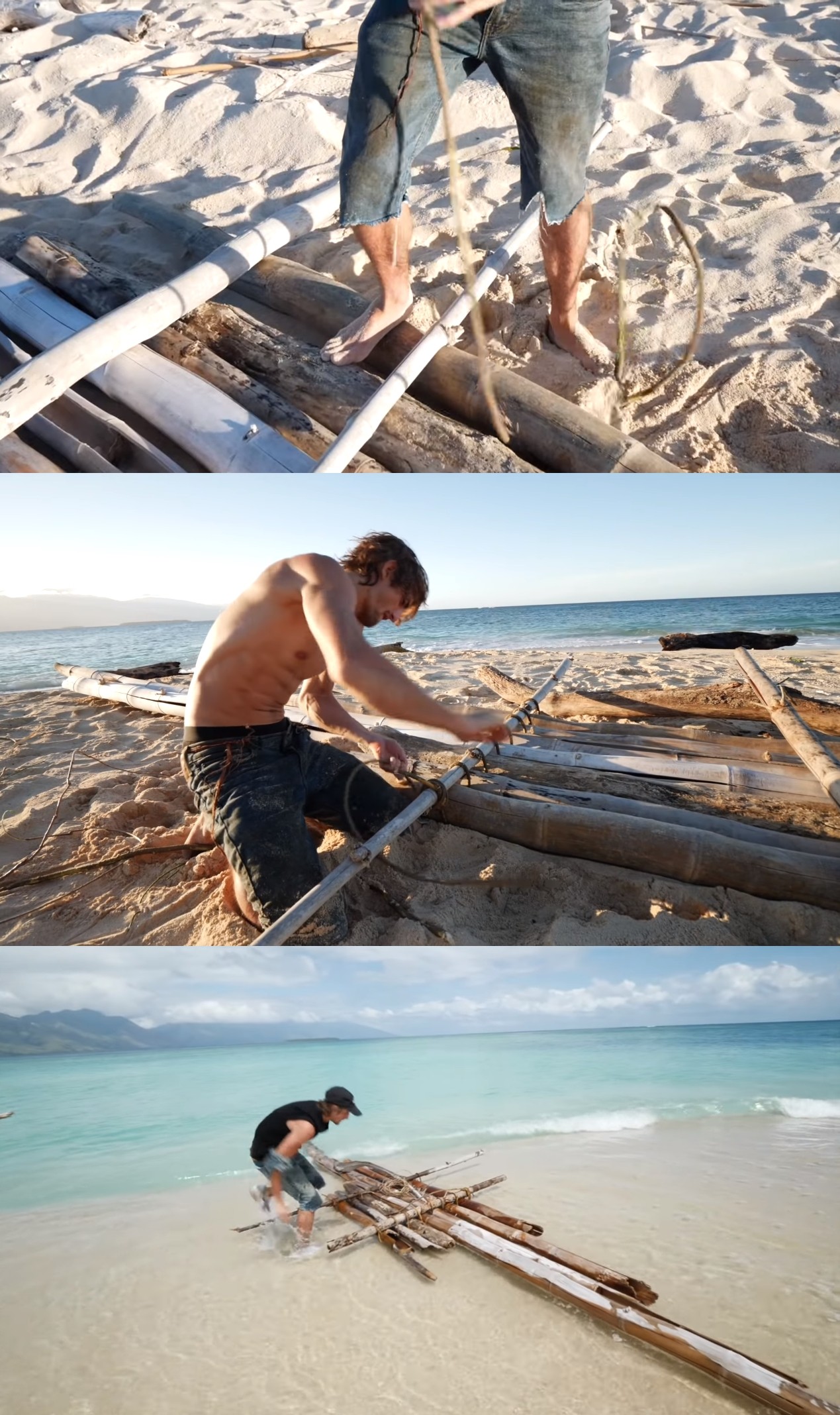 ▲鋼蛋收集島上的木材做木筏。（圖／翻攝自信誓蛋蛋YouTube）