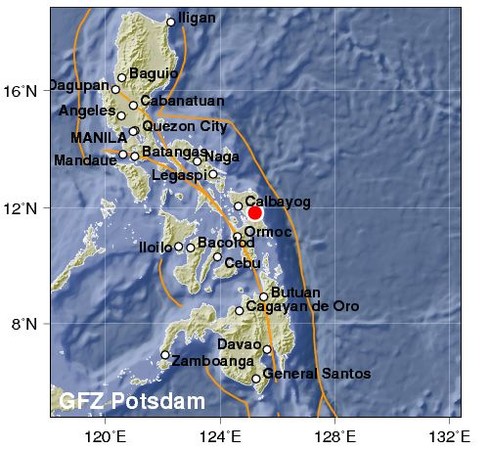 ▲▼菲律賓薩馬島發生規模6.5地震。（圖／翻攝自GFZ）