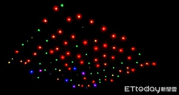 ▲台南土城鹿耳門聖母廟上演100台無人機群飛的技術，以高科技的方式為媽祖娘娘暖壽表演，吸引眾多民眾觀賞。（圖／記者林悅翻攝，下同）