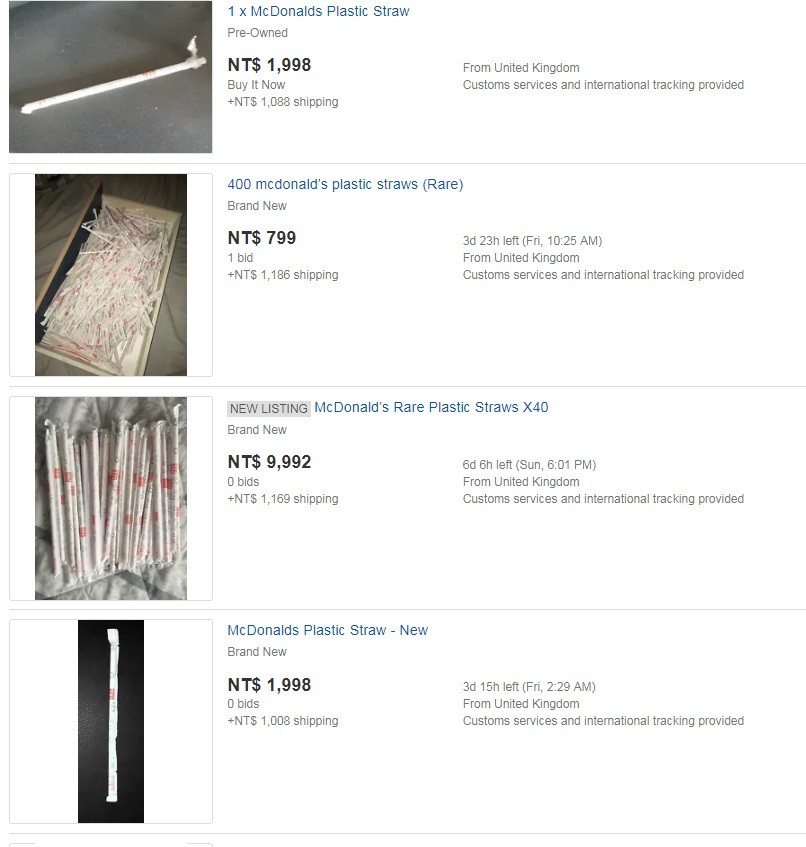 ▲▼網友開始在網站上拍賣麥當勞塑膠吸管。（圖／翻攝自ebay）