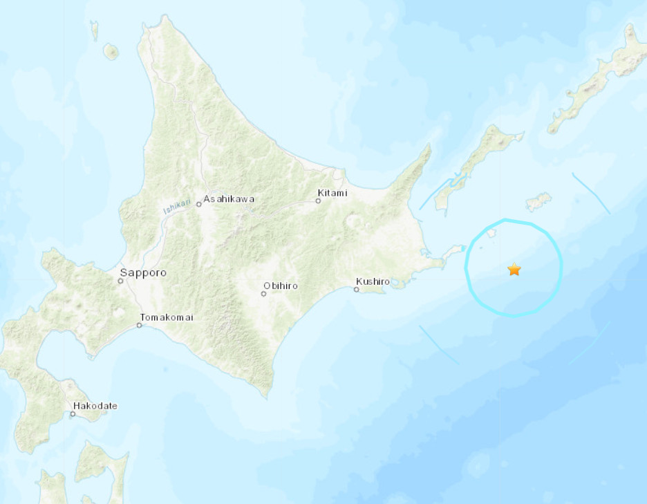 ▲▼北海道根室半島近海深夜地震　規模5.3。（圖／翻攝自USGS）