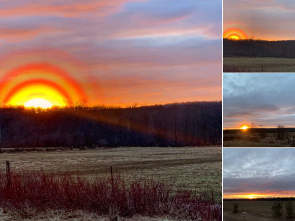 ▲一名加拿大女子拍到神秘的夕陽景色，引發網友們討論，但連氣象專家都說不出原因             。（圖／翻攝自Twitter／Christine McNaughton）
