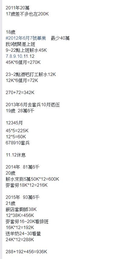 14歲開始工作8年賺320萬「曬超拚明細」（圖／翻攝爆廢公社）