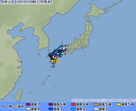 ▲▼日本5月10日發生地震。（圖／翻攝自日本氣象廳）