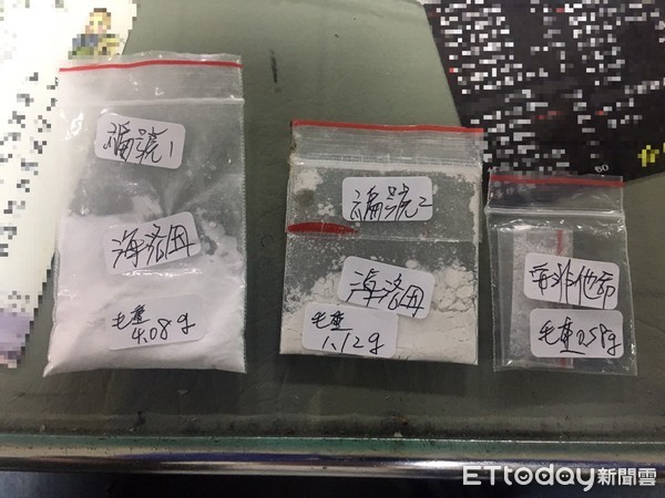 ▲台南市永康分局查獲涉嫌搶奪金項鍊案嫌犯，起獲海洛因等毒品一批。（圖／記者林悅翻攝，下同）