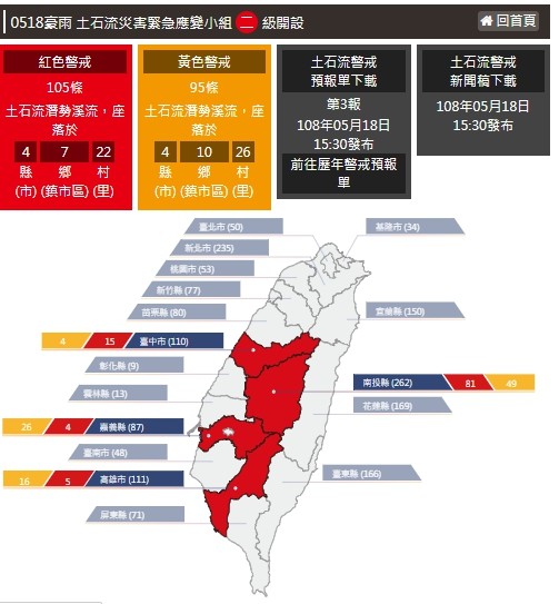 ▲▼水土保持局發布105條土石流紅色警戒。（圖／水土保持局提供）