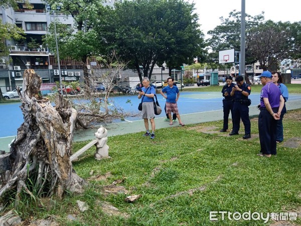 ▲台南市北區振興公園發生榕倒倒塌壓傷打球學生情件，台南市政府工務局據報馬上派員查處，並慰問傷者。（圖／記者林悅翻攝，下同）