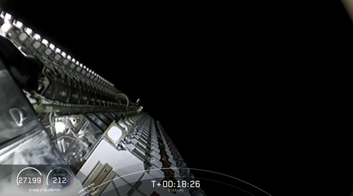 ▲▼美国一箭投放60颗卫星 马斯克组互联网“星链”。（圖／翻攝自「SpaceX」YouTube頻道）
