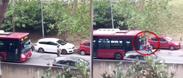 目擊遛狗男肉身擋公車！　司機殺紅眼「瘋狂加速」當場把人撞飛。（圖／翻攝自YouTube／La Repubblica）