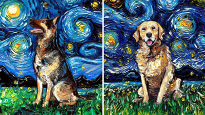 汪汪亂入世界名作？紐約畫家受梵谷啟發　《星夜犬》逗趣系列成名！