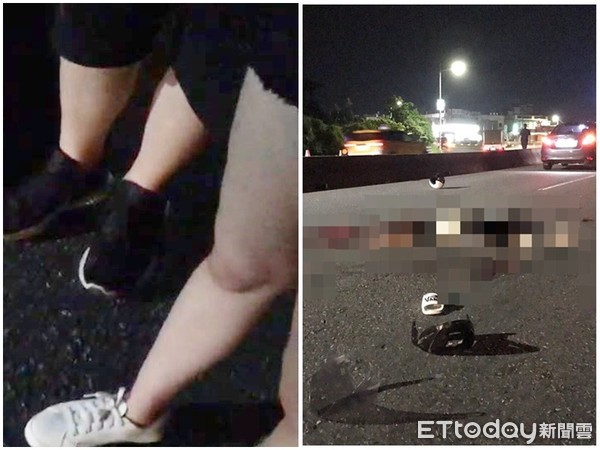 ▲ 女雙載飛趴對向車道 「腦漿迸出」轎車男女嚇呆：我閃不過。（圖／記者郭世賢攝） 