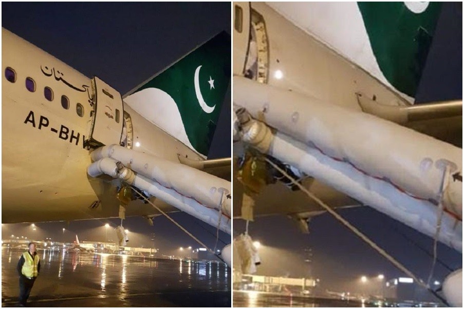 ▲巴基斯坦航空（PIA）一名女乘客想上廁所，卻誤開了緊急逃生出口。（圖／翻攝自omar_quraishi推特）