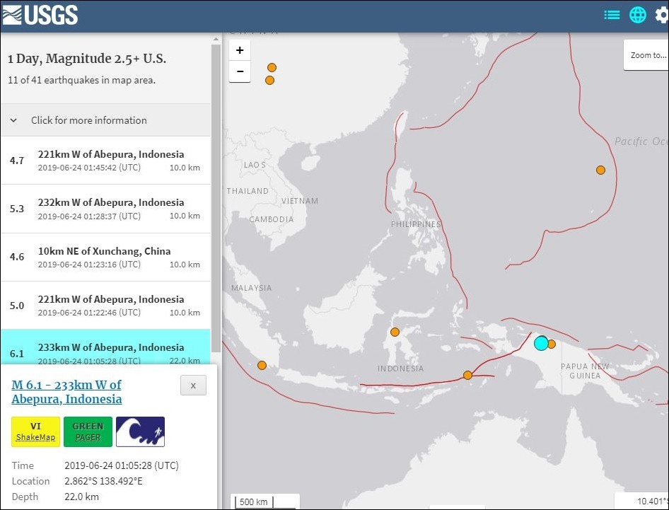 ▲印尼巴布亞省6.1地震。（圖／翻攝自USGS）