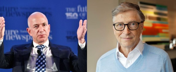 ▲▼亞馬遜現任CEO貝佐斯（Jeff Bezos）、微軟創辦人蓋茲（Bill Gates）。（合成圖／達志影像／美聯社）