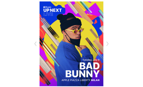 ▲▼知名音樂人Bad Bunny（壞痞兔）將於7月9日在義大利米蘭的Apple Store為「Up Next Live」揭開序幕。（圖／翻攝美國蘋果官網）