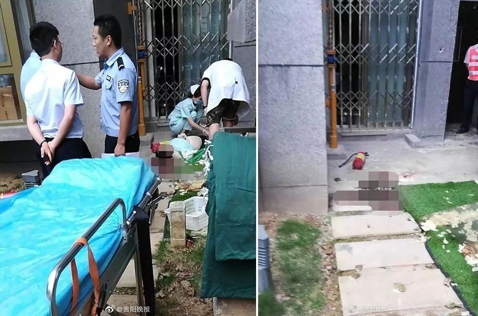 ▲▼婦女被樓上落下的滅火器爆頭死亡。（圖／翻攝自微博 貴陽晚報）