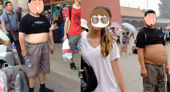 ▲▼天氣太熱，許多男性都露大肚皮散熱。（圖／翻攝自《中國日報》）