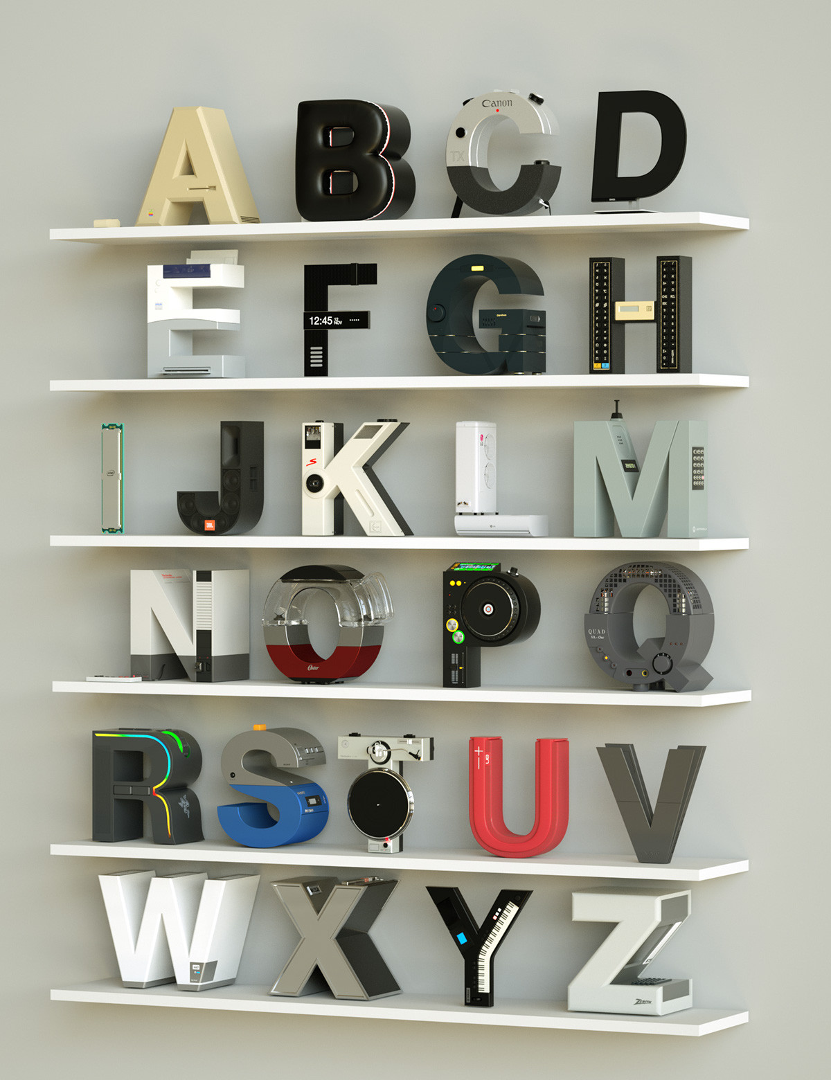 ▲▼巴西平面設計師Vinicius Araújo製作的擬物字母表。（圖／取自behance）