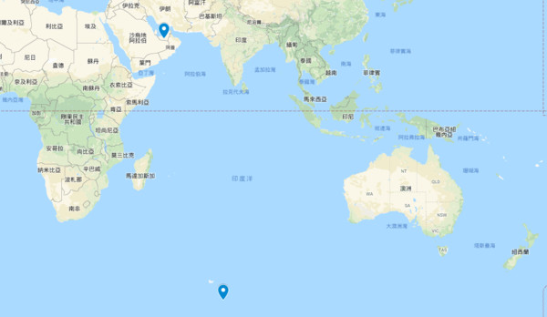 ▲▼ 阿拉伯富豪預計從赫德島（右下標點）拖行冰山至阿拉伯聯合大公國（左上標點）。（圖／翻攝自Google Maps）