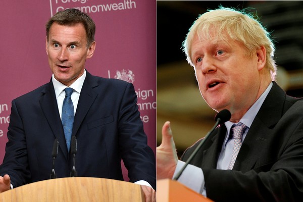 ▲▼英國前任外相強生（Boris Johnson）與現任外相杭特（Jeremy Hunt ）。（圖／路透社）