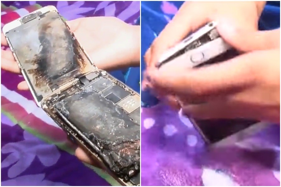 ▲美國一名11歲女孩的iPhone 6起火燃燒。（圖／翻攝自YouTube）